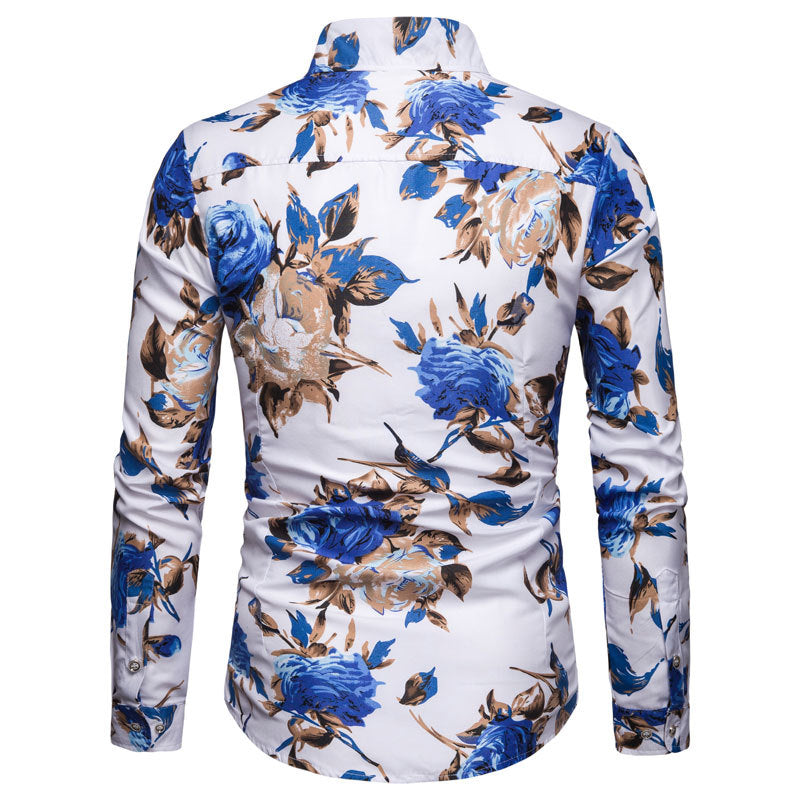 Men's Slim Fit XL Long Sleeve Printed Shirt Fashion Casual plus Size Retro Sports Men Shirt