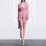 Women Pants Suit Uniform Designs Formal Style Office Lady Bussiness Attire Fall/Winter Chanel Style Suit Female Pink Overalls