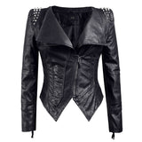 Spiked Leather Jacket Women's Women's Punk Rivet Shrug Slim-Fitting Biker PU Leather Coat