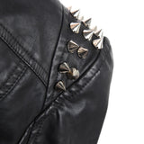 Spiked Leather Jacket Women's Women's Punk Rivet Shrug Slim-Fitting Biker PU Leather Coat
