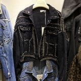 Studded Denim Jacket Autumn and Winter Loose Denim Coat Top