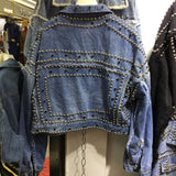 Studded Denim Jacket Autumn and Winter Loose Denim Coat Top