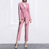 Women Pants Suit Uniform Designs Formal Style Office Lady Bussiness Attire Fall/Winter Chanel Style Suit Female Pink Overalls