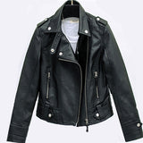Studded Jackets Spring and Autumn Pu Women's Short Lapels Leather Slim-Fit Jacket