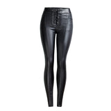 Black Leather Pants Lace-up Pu Pants Women's Autumn and Winter Pencil Pants Black Skinny Pants