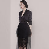 Women Skirt & Blzer Suit Uniform Designs Formal Style Office Lady Bussiness Attire Long Sleeve Lace Mesh Skirt