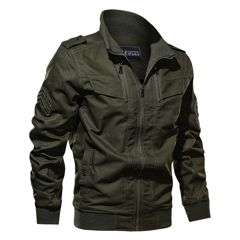 Men Fit Bomber Jacket Windbreaker Moto Street Coat Spring Men's Jacket Cotton Washed Overalls plus Size Loose Solid Color Coat Men