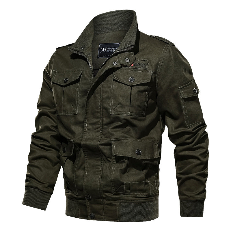 Men Fit Bomber Jacket Windbreaker Moto Street Coat Men's Spring and Autumn plus Size Jacket Men Multi-Pocket Workwear Outdoor Casual Loose Jacket
