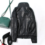 Urban Leather Jacket Short Large Loose Pockets Thickening Stand Collar Leather Coat Women