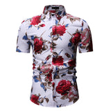 Men's Summer Men's Fashion Casual Short Sleeve Printed Shirt plus Size Vintage Men Shirt