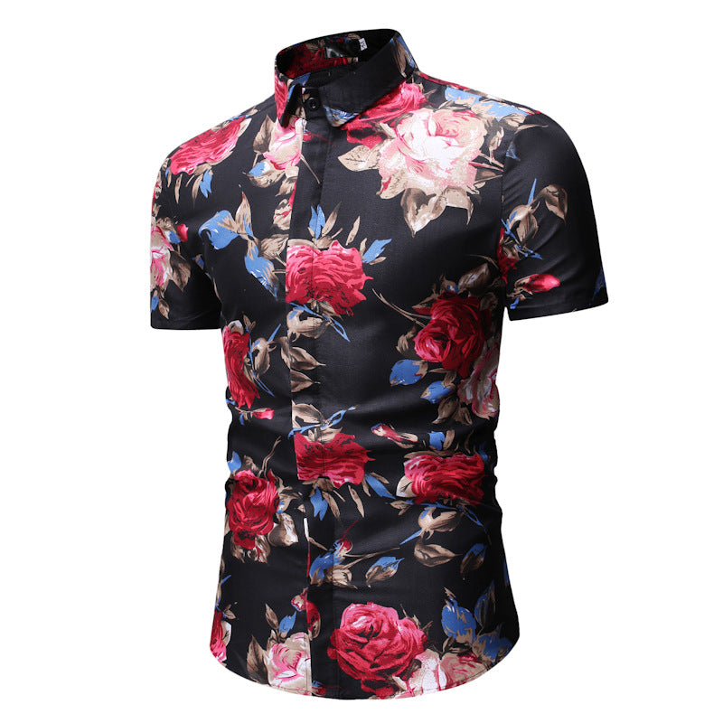 Men's Summer Men's Fashion Casual Short Sleeve Printed Shirt plus Size Vintage Men Shirt