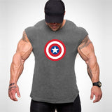 Captain America T Shirt Shield Fitness Sports Vest Men's Bodybuilding Pure Cotton