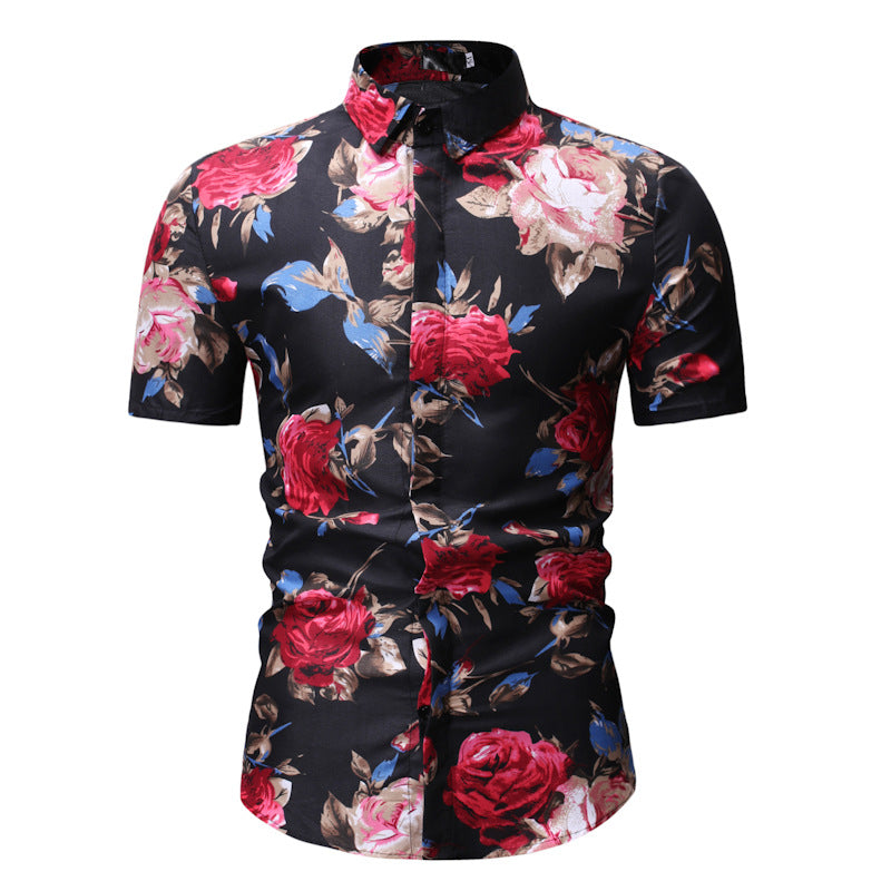 Men's Summer Men's Fashion Casual Short Sleeve Printed Shirt plus Size Vintage Men Shirt