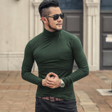 Men T Shirts Casual Tops Fashion Slim Fit Warm T-shirt Pure Color Tight Long Sleeve T-shirt