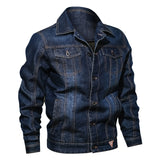 Men Fit Bomber Jacket Windbreaker Moto Street Coat Casual Men's Denim Jacket plus Size Multi-Pocket Turn-down Collar Coat