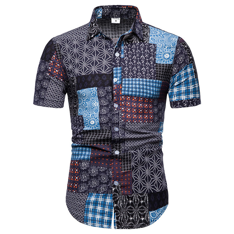 Men's Large Size Retro Slim-Fit Floral Short-Sleeved Shirt Fashion Casual Shirt Men Shirt