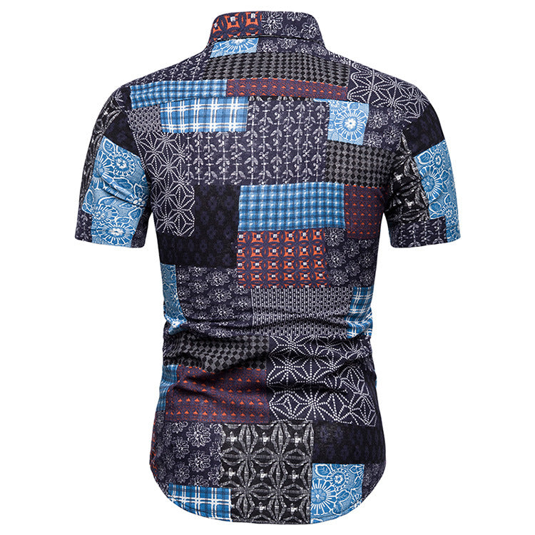 Men's Large Size Retro Slim-Fit Floral Short-Sleeved Shirt Fashion Casual Shirt Men Shirt