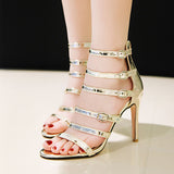 Black Strappy Heels Sandals Women's Shoes Summer Roman High Heels
