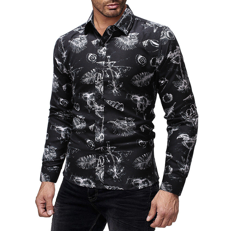 Men's Fashion Wear Fashion Printed Men's Casual Slim-Fit Long-Sleeved Shirt plus Size Retro Sports Men Shirt