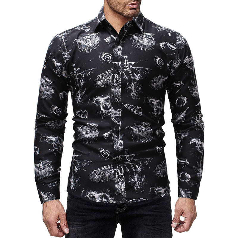 Men's Fashion Wear Fashion Printed Men's Casual Slim-Fit Long-Sleeved Shirt plus Size Retro Sports Men Shirt