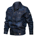 Men Fit Bomber Jacket Windbreaker Moto Street Coat Casual Men's Denim Jacket plus Size Multi-Pocket Turn-down Collar Coat