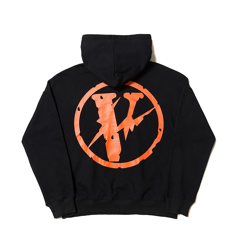Vlone Hoodie Autumn and Winter Wear Big V Personality plus Size Retro Sports Loose Hooded Pullover Sweater