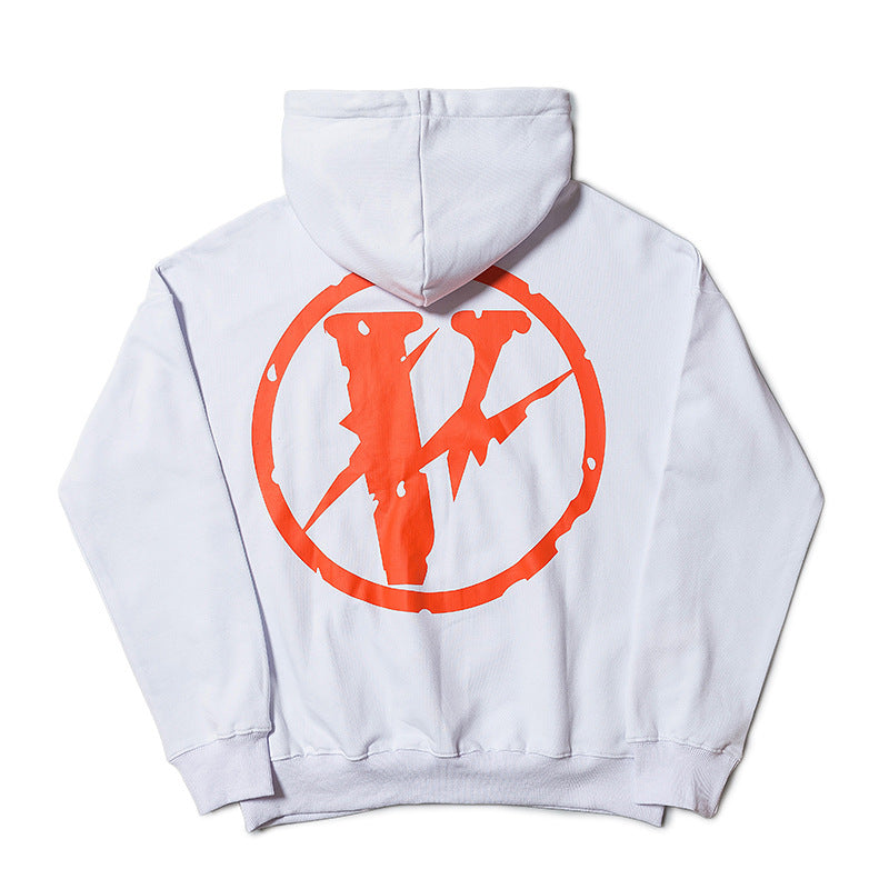 Vlone Hoodie Autumn and Winter Wear Big V Personality plus Size Retro Sports Loose Hooded Pullover Sweater