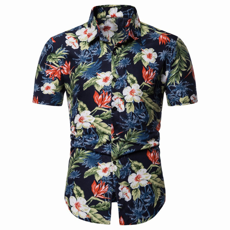 Summer Men's Fashion Casual Short Sleeve Floral plus Size Retro Sports Men Shirt