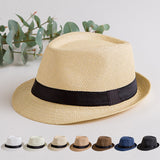 Fedora Hat Straw Hat Female Summer Sun Hat British Style Top Hat Parent-Child Fedora Hat Men's Straw Hat Sun-Proof Straw Hat Beach Hat