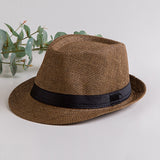 Fedora Hat Straw Hat Female Summer Sun Hat British Style Top Hat Parent-Child Fedora Hat Men's Straw Hat Sun-Proof Straw Hat Beach Hat
