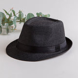 Fedora Hat Straw Hat Female Summer Sun Hat British Style Top Hat Parent-Child Fedora Hat Men's Straw Hat Sun-Proof Straw Hat Beach Hat