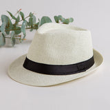 Fedora Hat Straw Hat Female Summer Sun Hat British Style Top Hat Parent-Child Fedora Hat Men's Straw Hat Sun-Proof Straw Hat Beach Hat