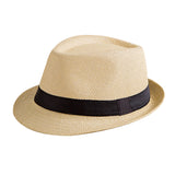 Fedora Hat Straw Hat Female Summer Sun Hat British Style Top Hat Parent-Child Fedora Hat Men's Straw Hat Sun-Proof Straw Hat Beach Hat