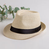 Fedora Hat Straw Hat Female Summer Sun Hat British Style Top Hat Parent-Child Fedora Hat Men's Straw Hat Sun-Proof Straw Hat Beach Hat
