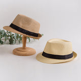 Fedora Hat Straw Hat Female Summer Sun Hat British Style Top Hat Parent-Child Fedora Hat Men's Straw Hat Sun-Proof Straw Hat Beach Hat
