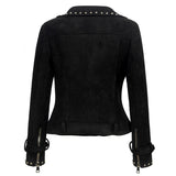 Punk Leather Jacket with Spikes Embroidered Rivet Deerskin Velvet Long Sleeve Leather Jacket Women's Punk Style Deerskin Velvet Jacket