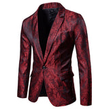Burgundy Suit Autumn and Winter Men's Glossy Dark Pattern Suit Slim Fit Pullover Nightclub Lapel Suit