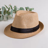 Fedora Hat Straw Hat Female Summer Sun Hat British Style Top Hat Parent-Child Fedora Hat Men's Straw Hat Sun-Proof Straw Hat Beach Hat