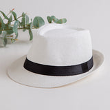 Fedora Hat Straw Hat Female Summer Sun Hat British Style Top Hat Parent-Child Fedora Hat Men's Straw Hat Sun-Proof Straw Hat Beach Hat