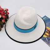 Fedora Hat Spring/Summer Women's Straw Hat Wide Brim Jazz Top Hat Seaside Vacation Sun Protection Sunshade Girl's Cap