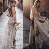 Bohemian Chic Wedding Dress Sexy Long Sleeve See-through Backless