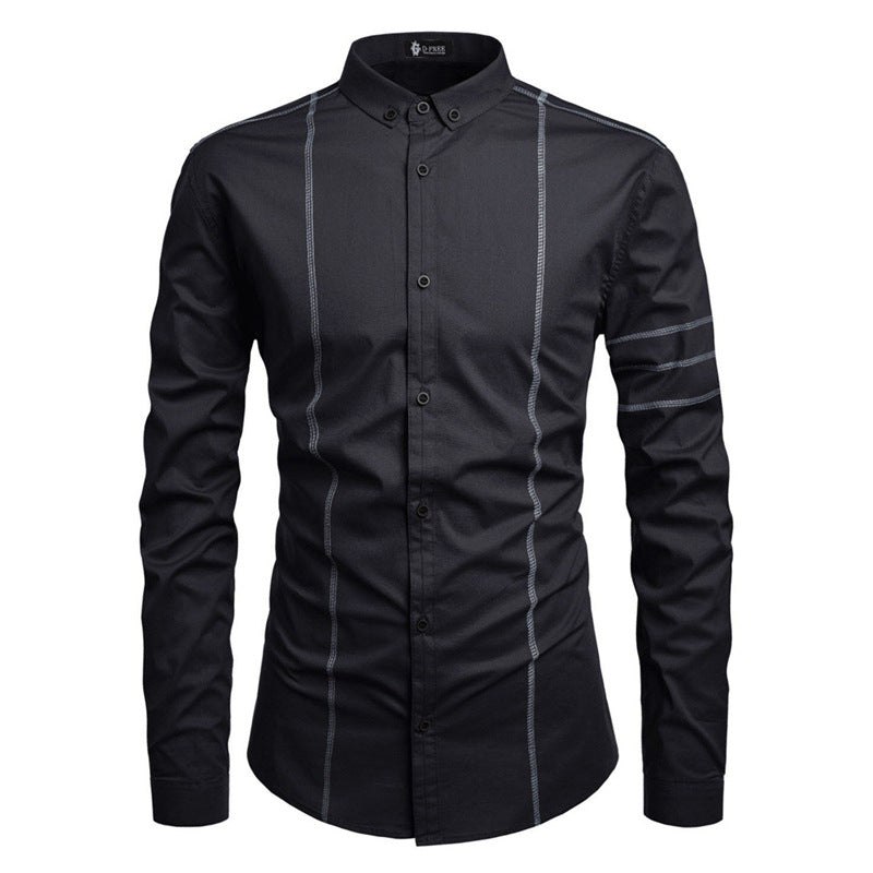 Men's Fashion plus Size Retro Sports Casual Decoration Lapel Long Sleeve Shirt Men Shirt
