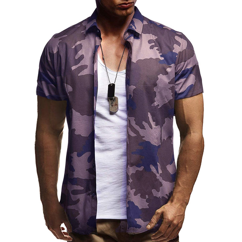 Men's Summer plus Size Retro Sports Fashion Samouflage Style Short Sleeve Casual Shirt Men Shirt