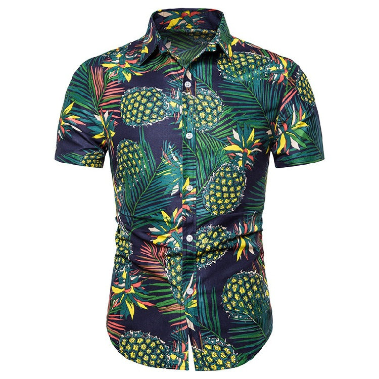 Summer Trendy Fashion Couple Casual Hawaiian Beach Shorts Sleeve Suit Men Shirt