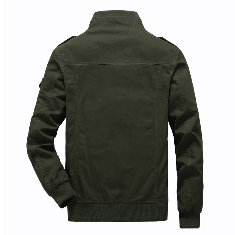 Men Fit Bomber Jacket Windbreaker Moto Street Coat Autumn Standing Collar plus Size Jacket Cotton Outdoor Loose Multi-Pocket Workwear Men's Coat