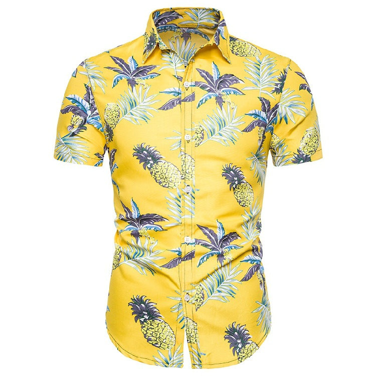 Men's Summer plus Size Retro Sports Couple Casual Hawaii Beach Short Sleeve Shirt Two-Piece Men Shirt
