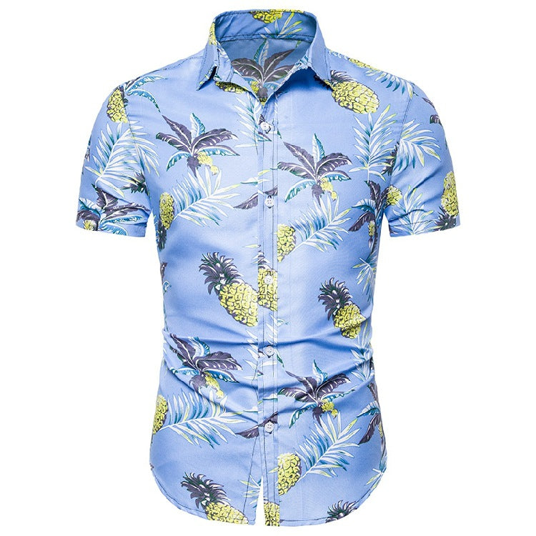 Summer plus Size Retro Sports Couple Casual Hawaii Beach Printed Shirt Two Pieces Men Shirt