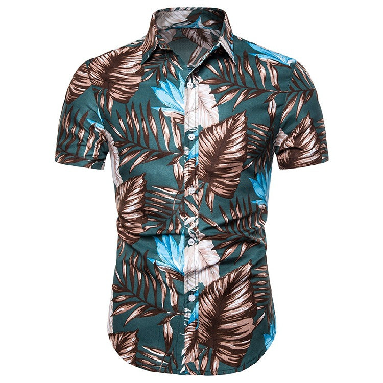 Men's Summer plus Size Sports Retro Fashion Casual Hawaii Beach Printed Shirt Two Pieces Men Shirt