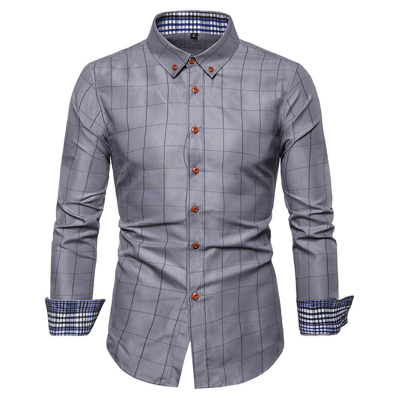 Men's Spring/Summer Men's Plaid Shirt Fashion Casual Long Sleeve Shirt Men Shirt