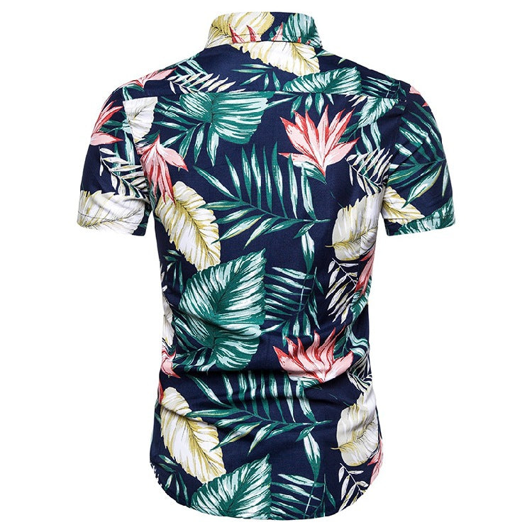 Men's Summer plus Size Retro Sports Fashion Couple Casual Hawaii Beach Flower Shirt Two Pieces Men Shirt